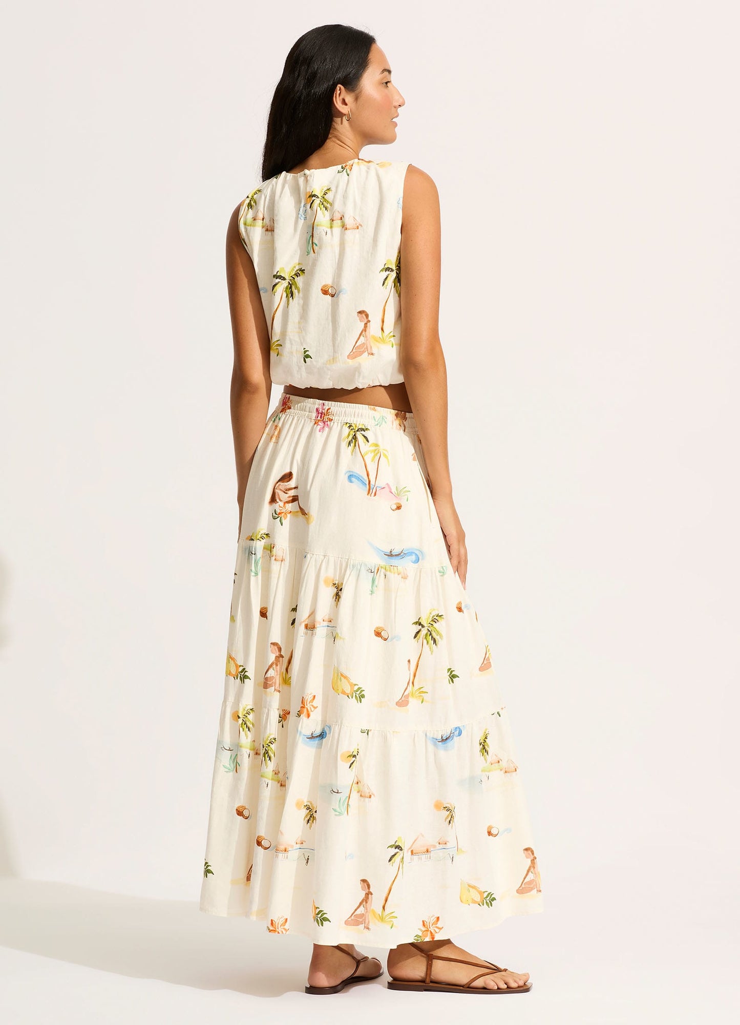  Isla Palm Tiered Maxi Skirt - Ecru