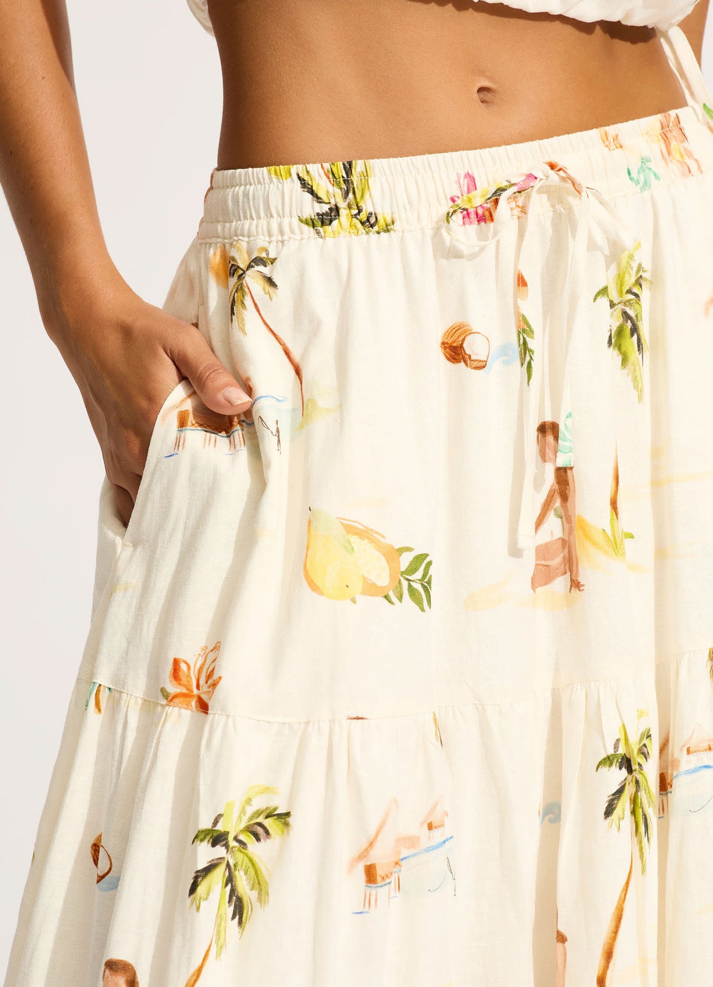  Isla Palm Tiered Maxi Skirt - Ecru
