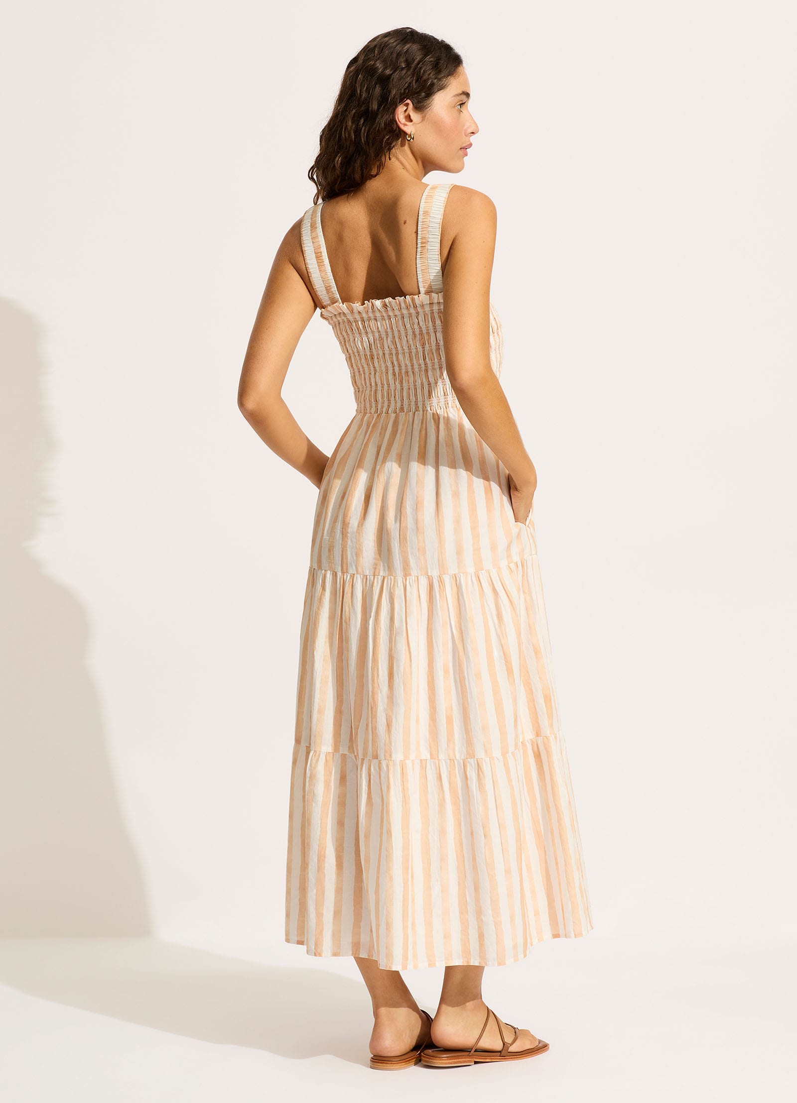  Shirred Midi Dress - Ecru