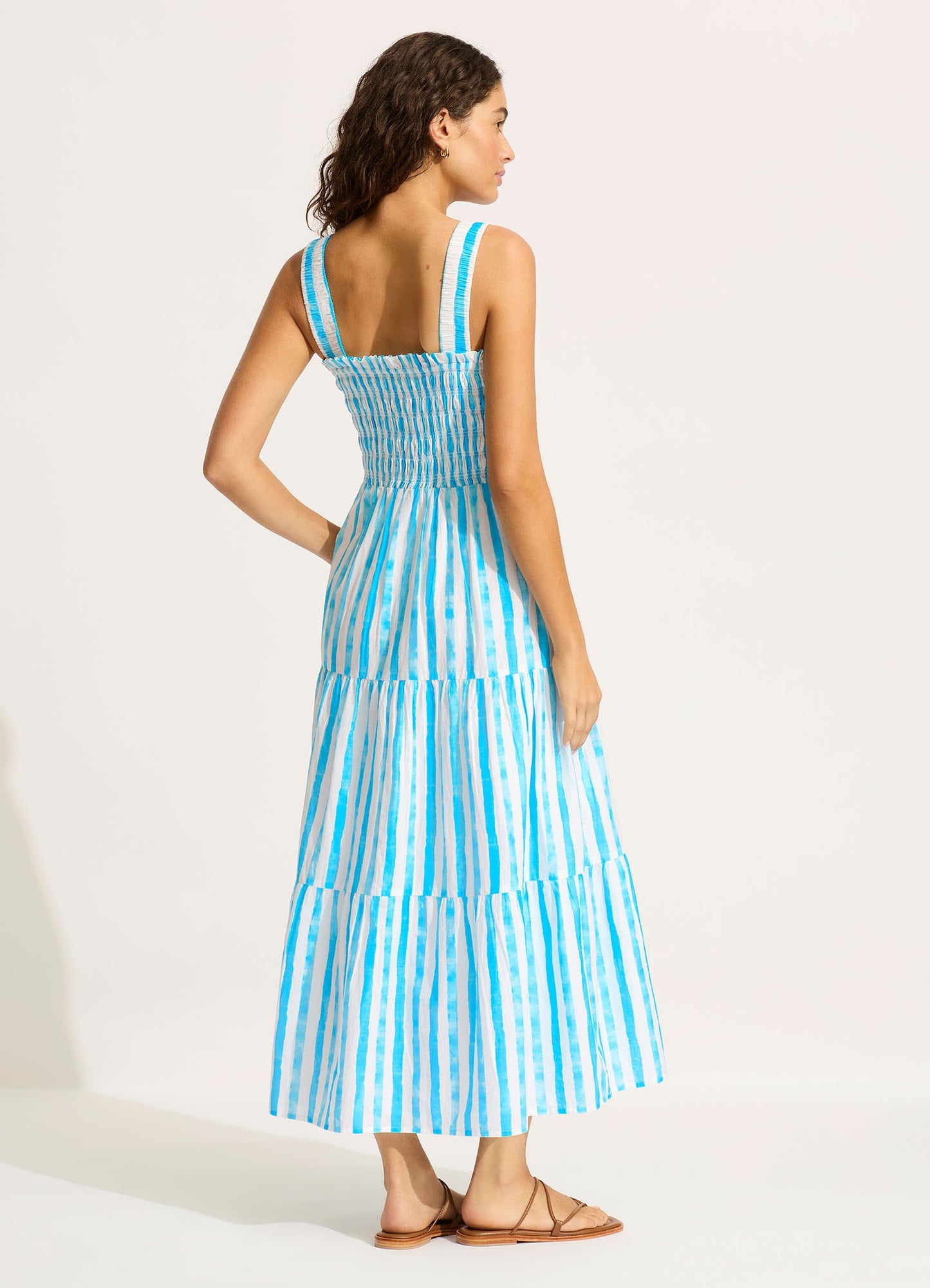  Shirred Midi Dress - Turquoise