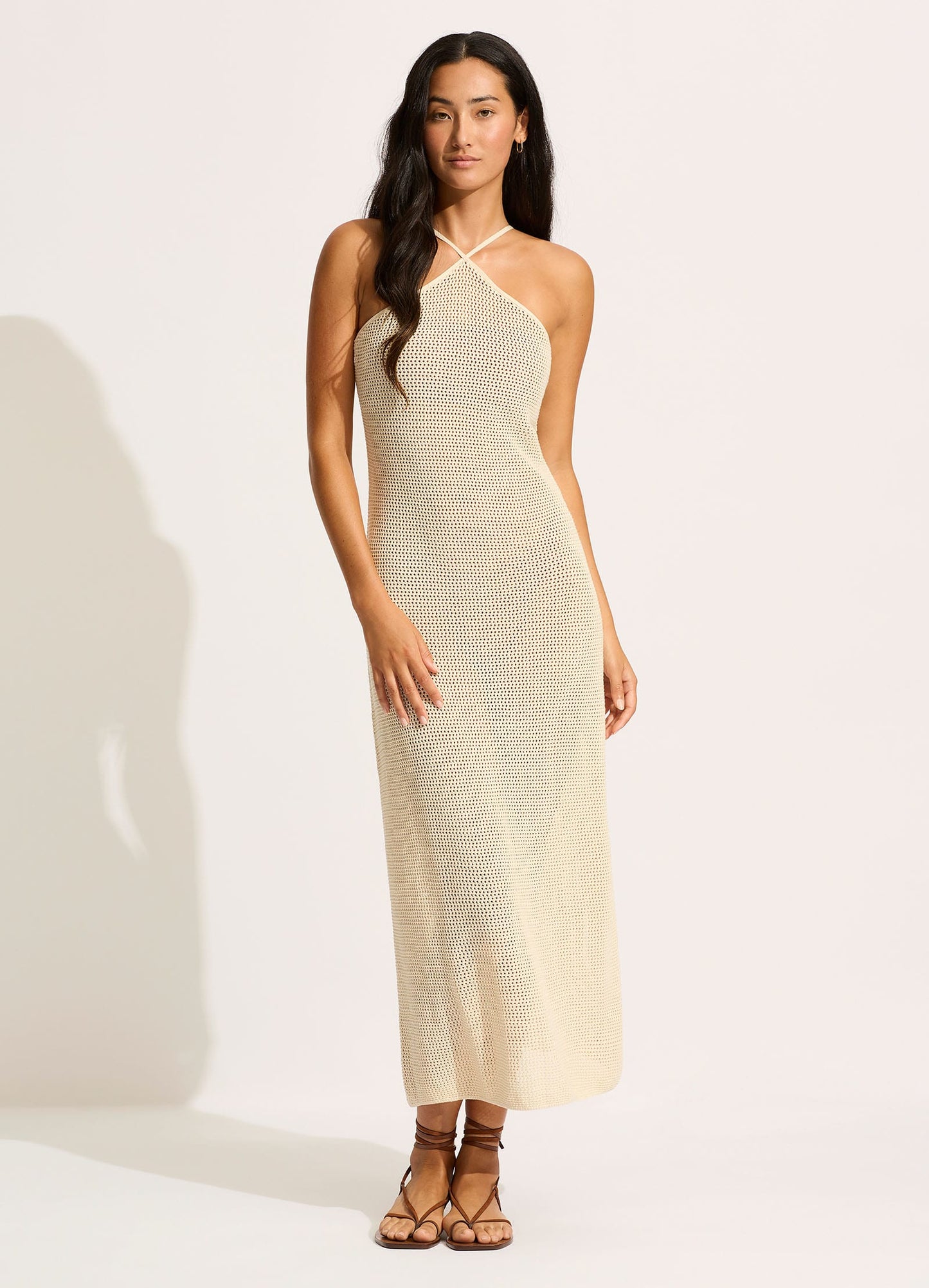  Isla Palm Knit Maxi Dress - Ecru