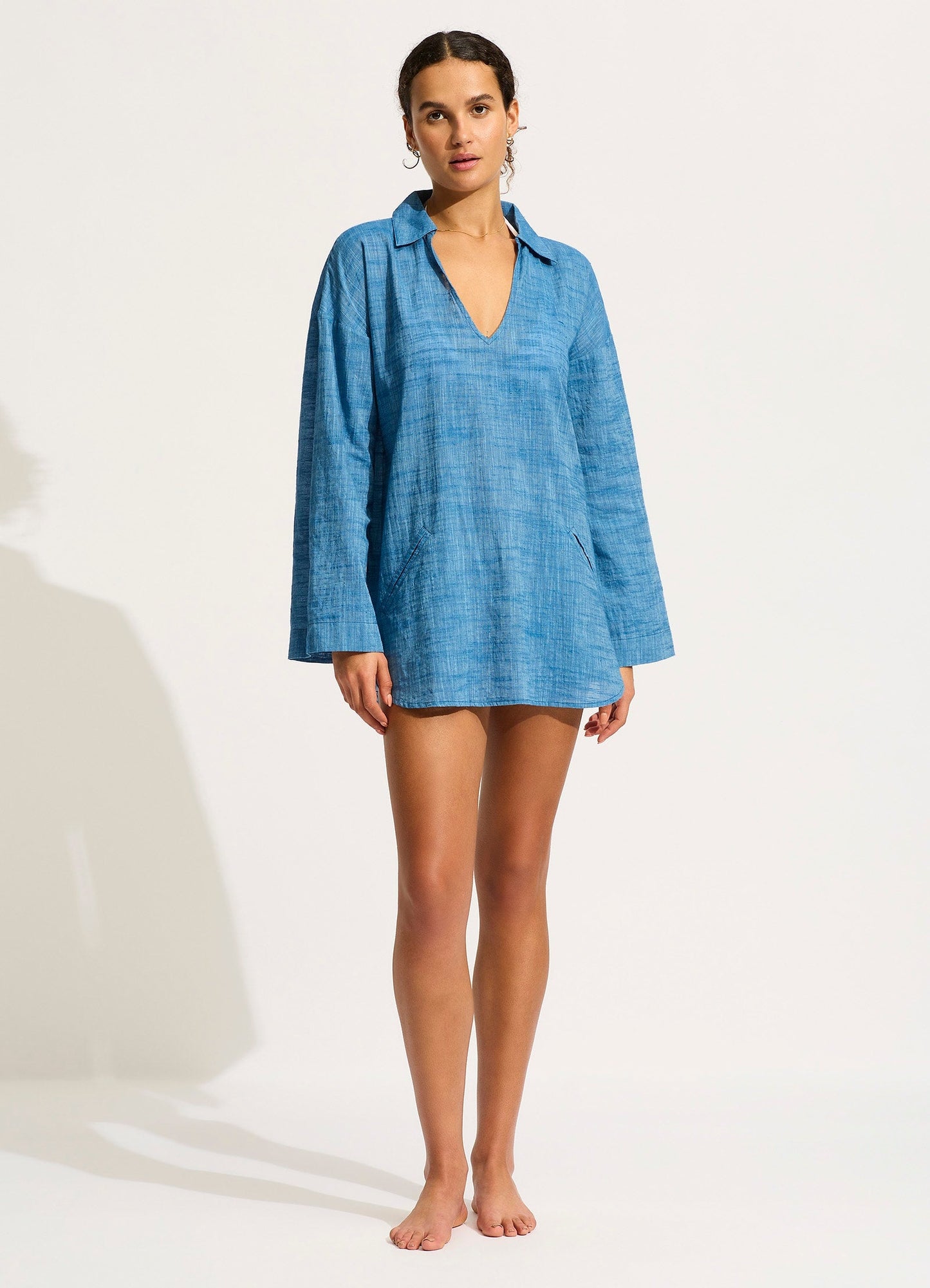  Longline Beach Shirt - Chambray