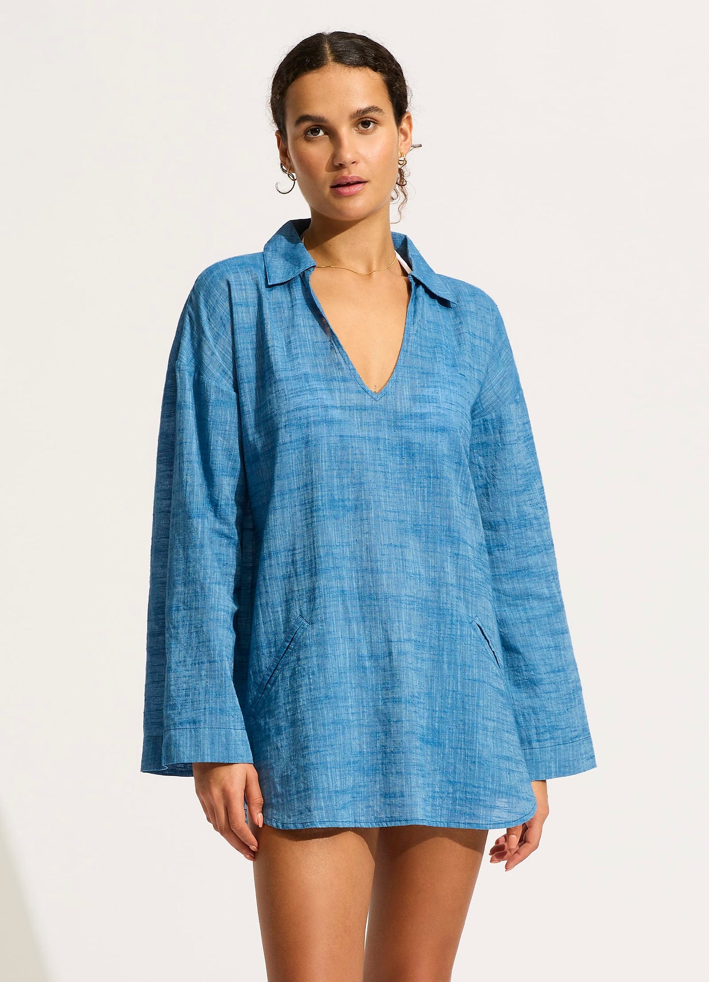  Longline Beach Shirt - Chambray