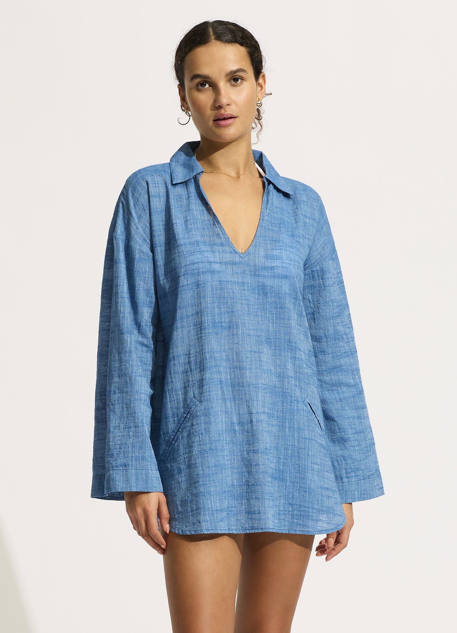  Longline Beach Shirt - Chambray