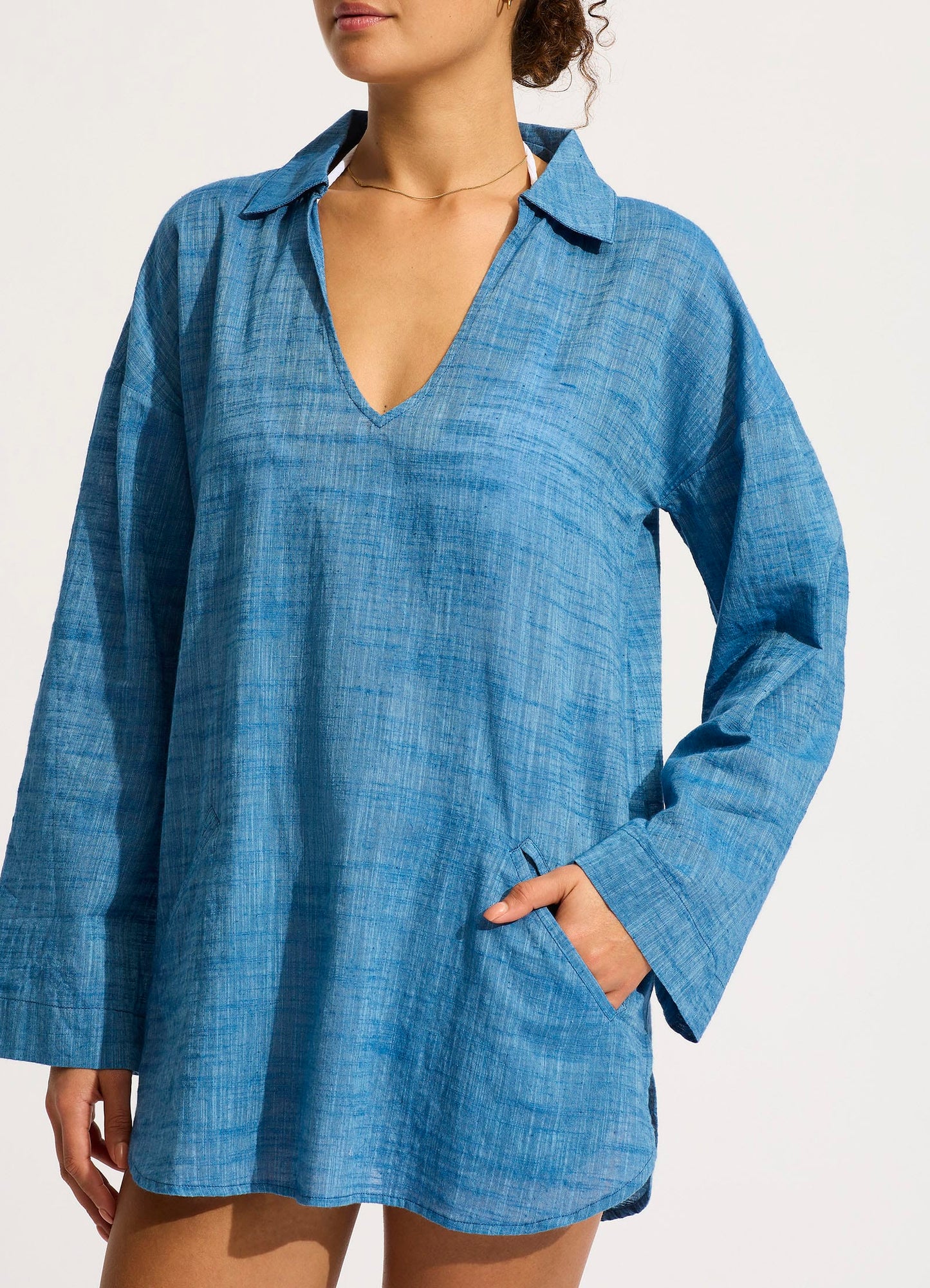  Longline Beach Shirt - Chambray