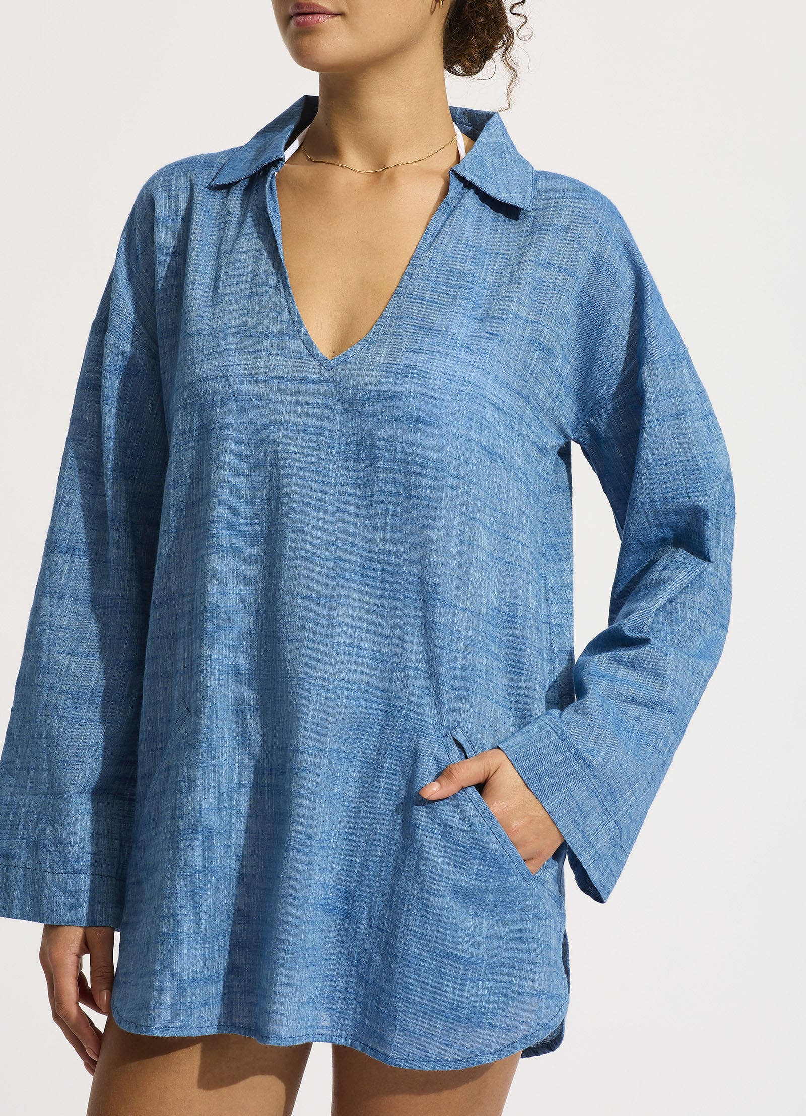  Longline Beach Shirt - Chambray
