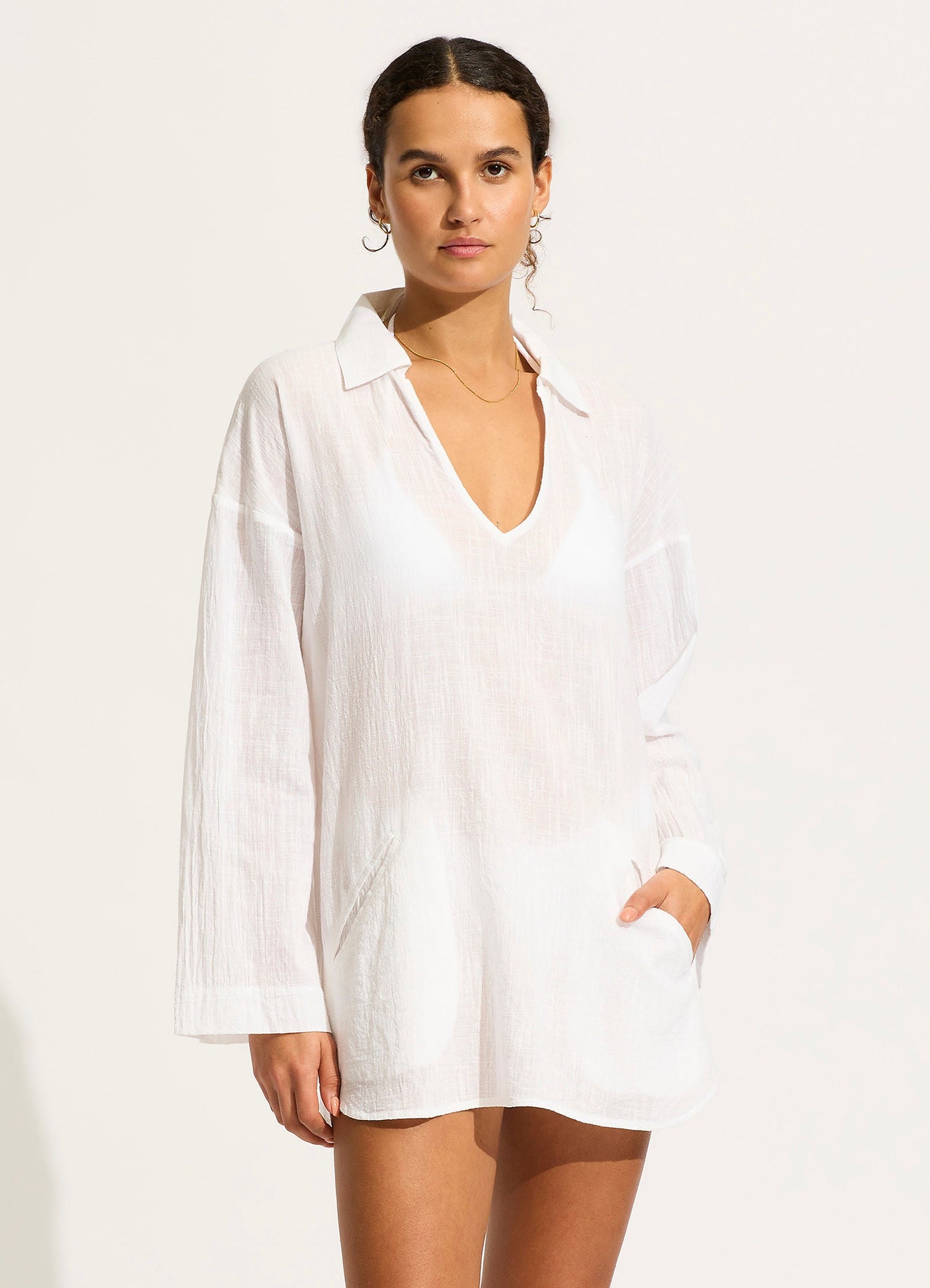  Longline Beach Shirt - White