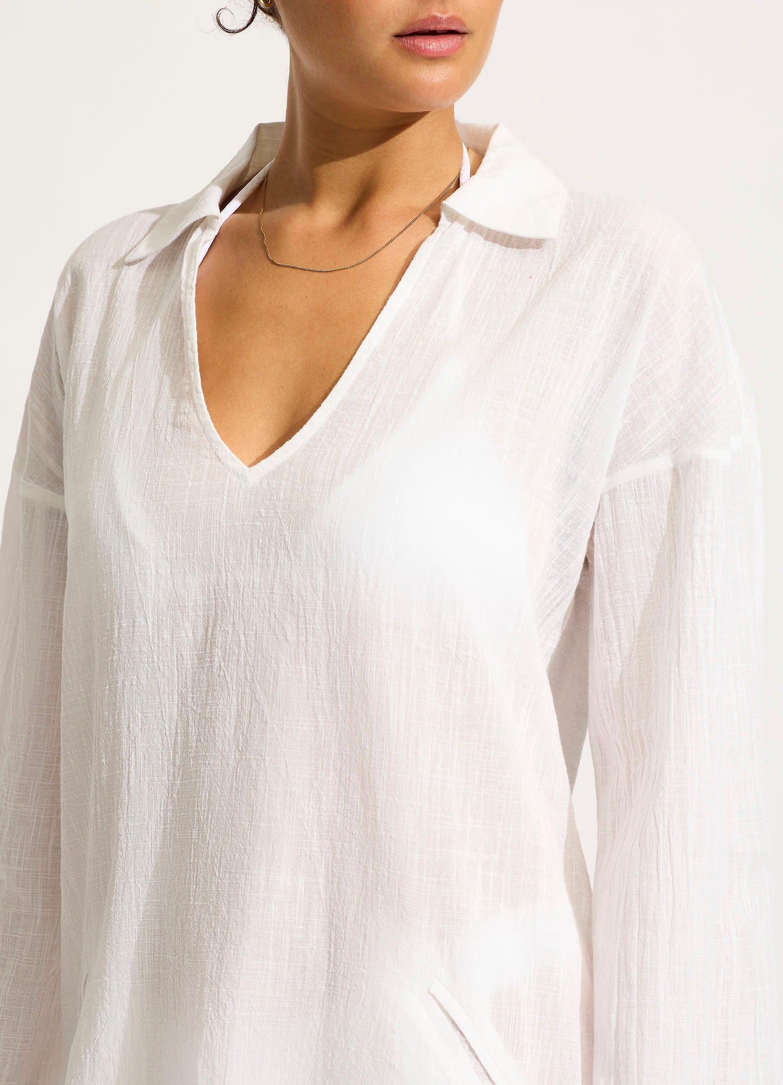 Longline Beach Shirt - White
