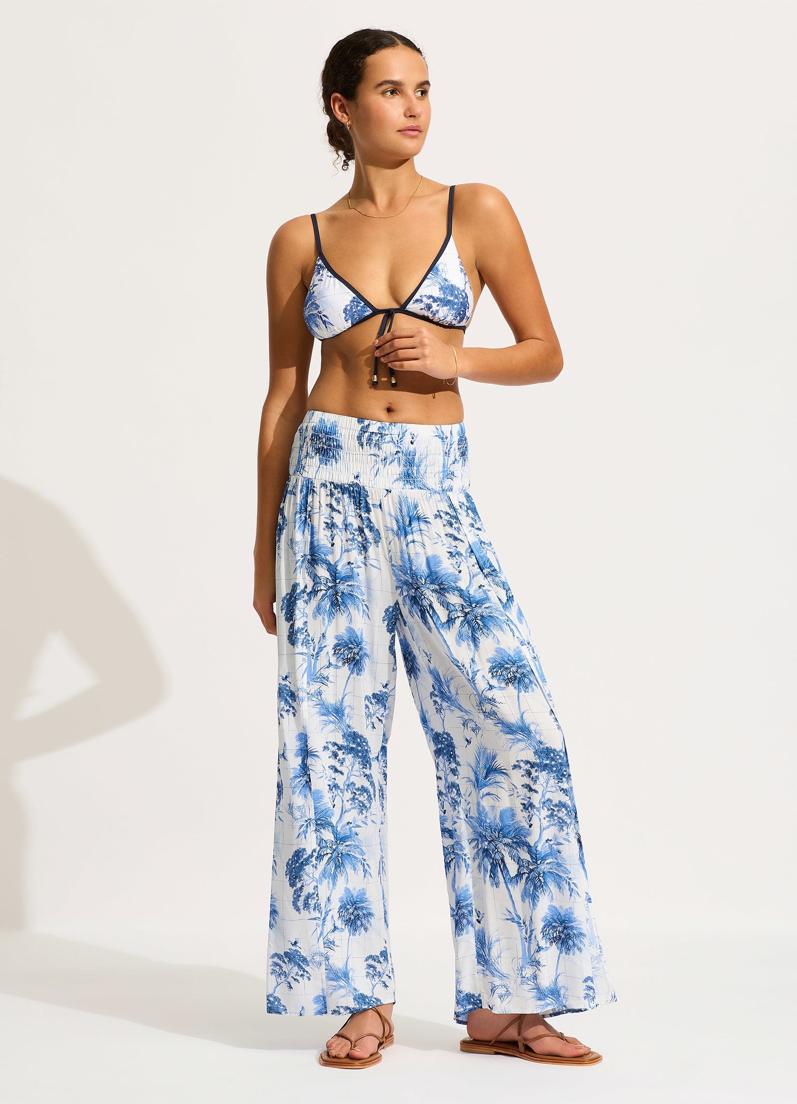  Marbella Shirred Waist Wrap Pant - White