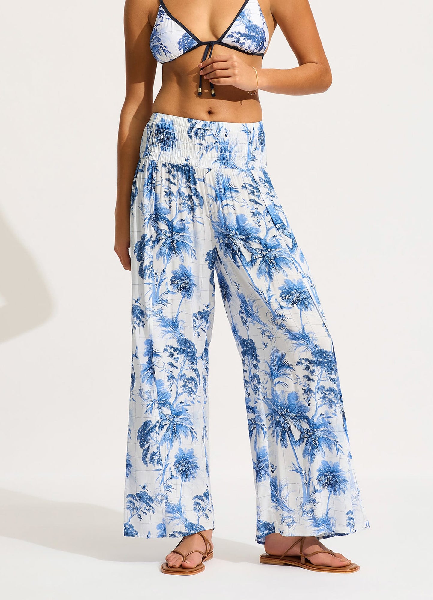 Marbella Shirred Waist Wrap Pant - White