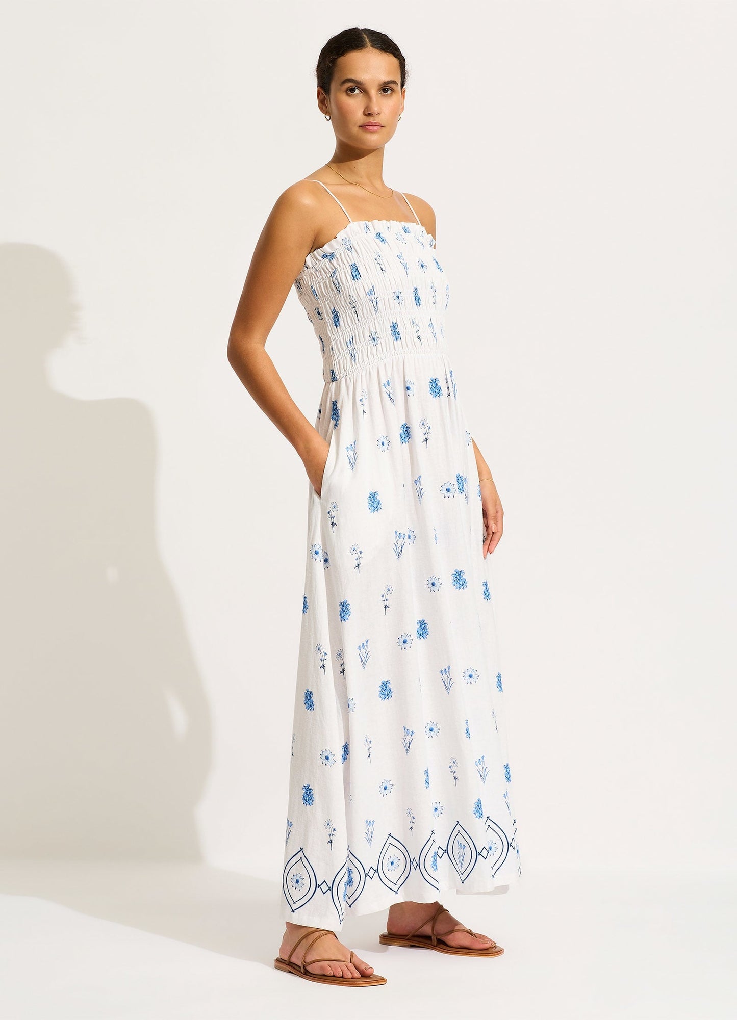  Marbella Shirred Maxi Dress - White