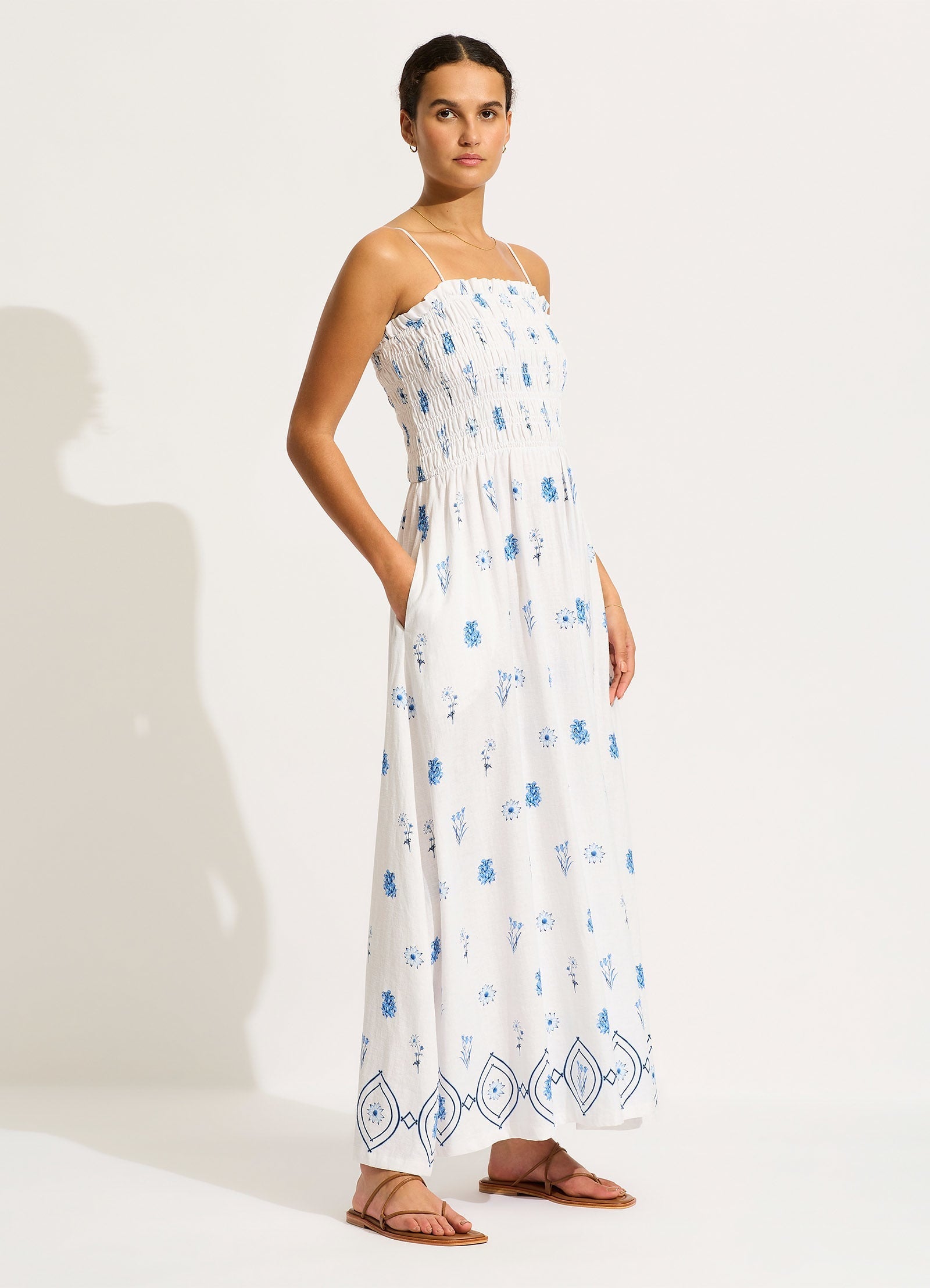  Marbella Shirred Maxi Dress - White