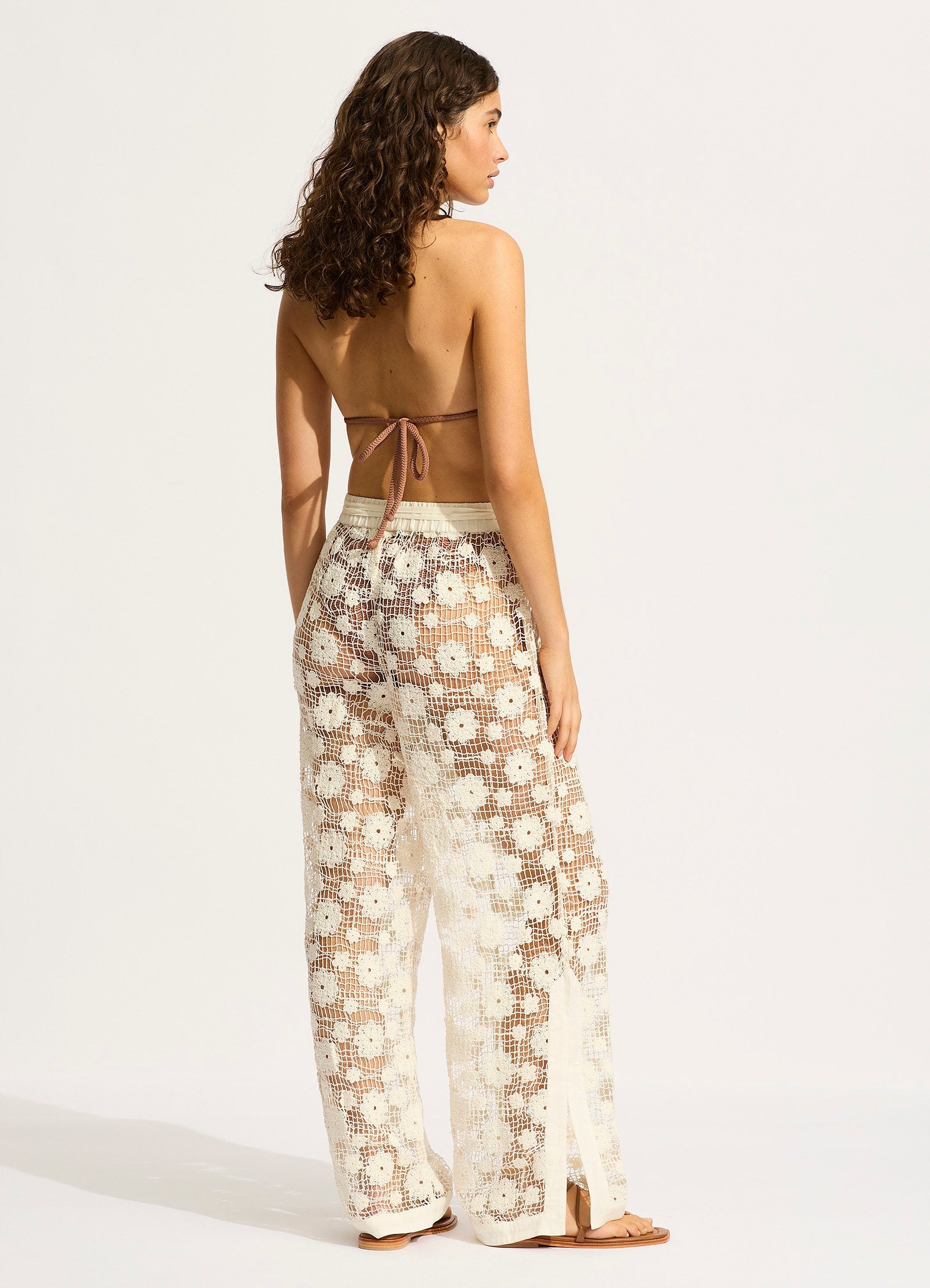  Crochet Side Split Pant - Ecru