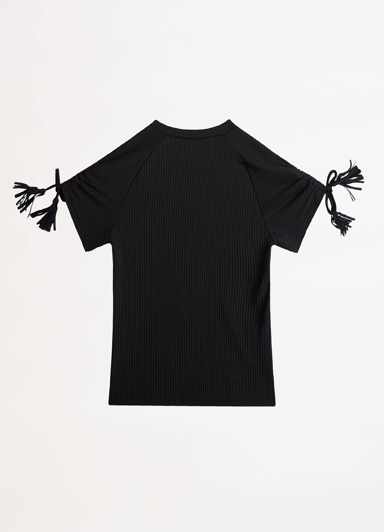  Girls Ruched Sleeve Rash Vest- Black