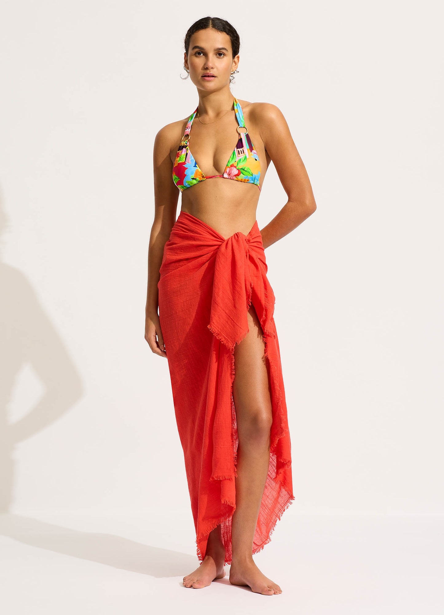  Textured Cotton Beach Wrap - Flame