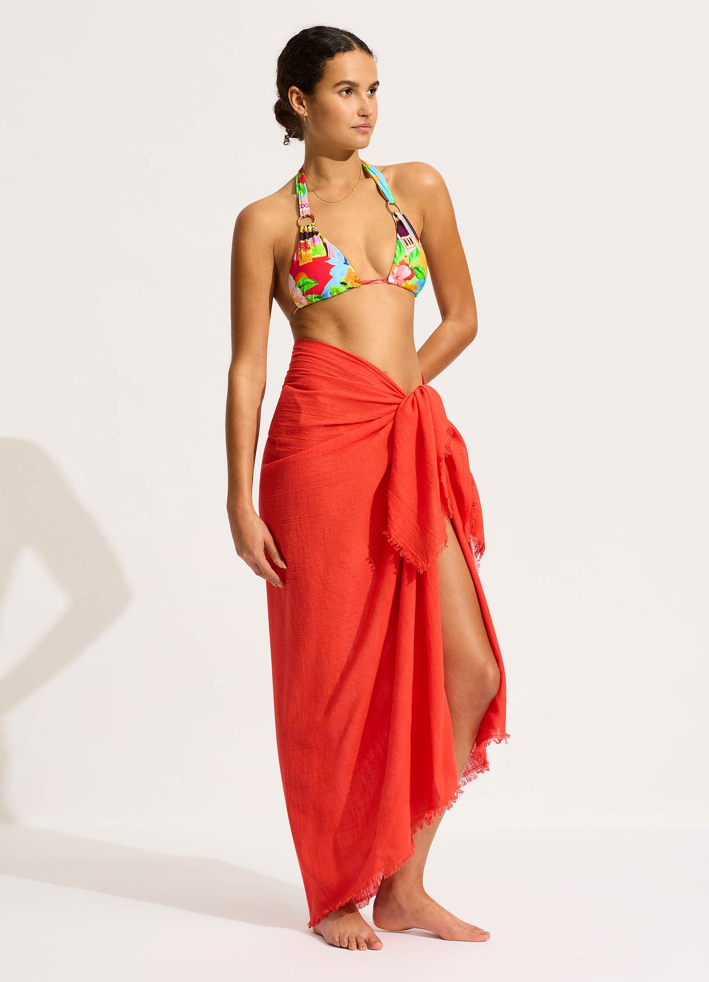  Textured Cotton Beach Wrap - Flame