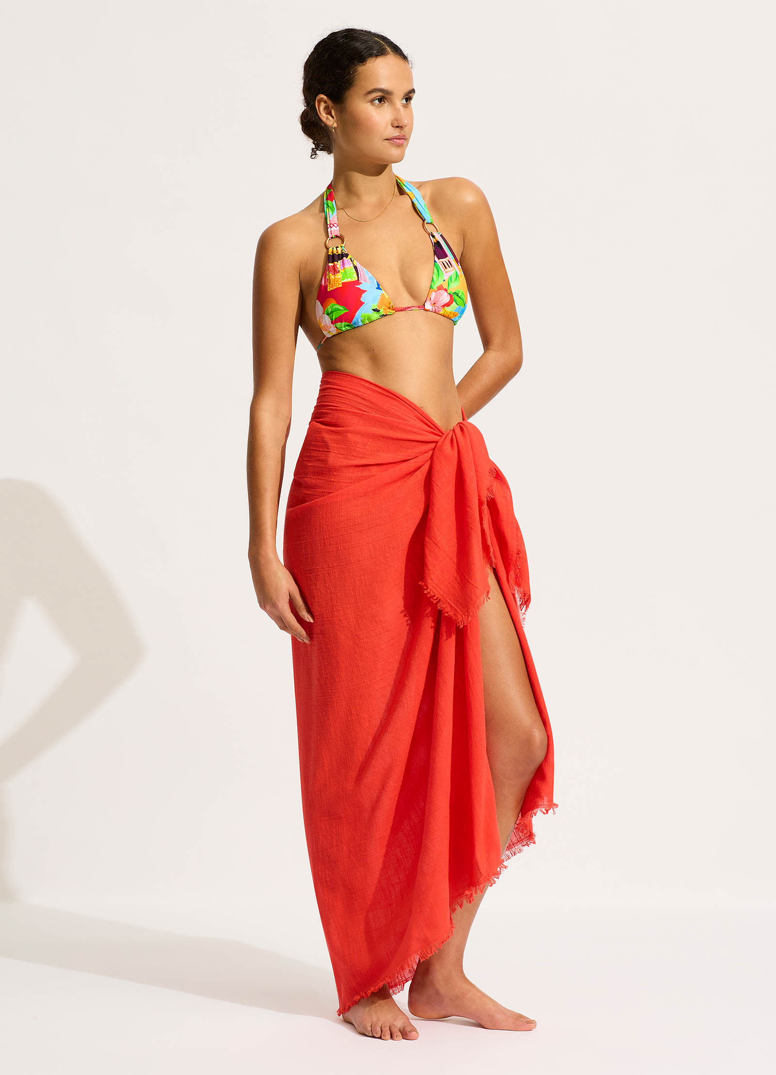  Textured Cotton Beach Wrap - Flame