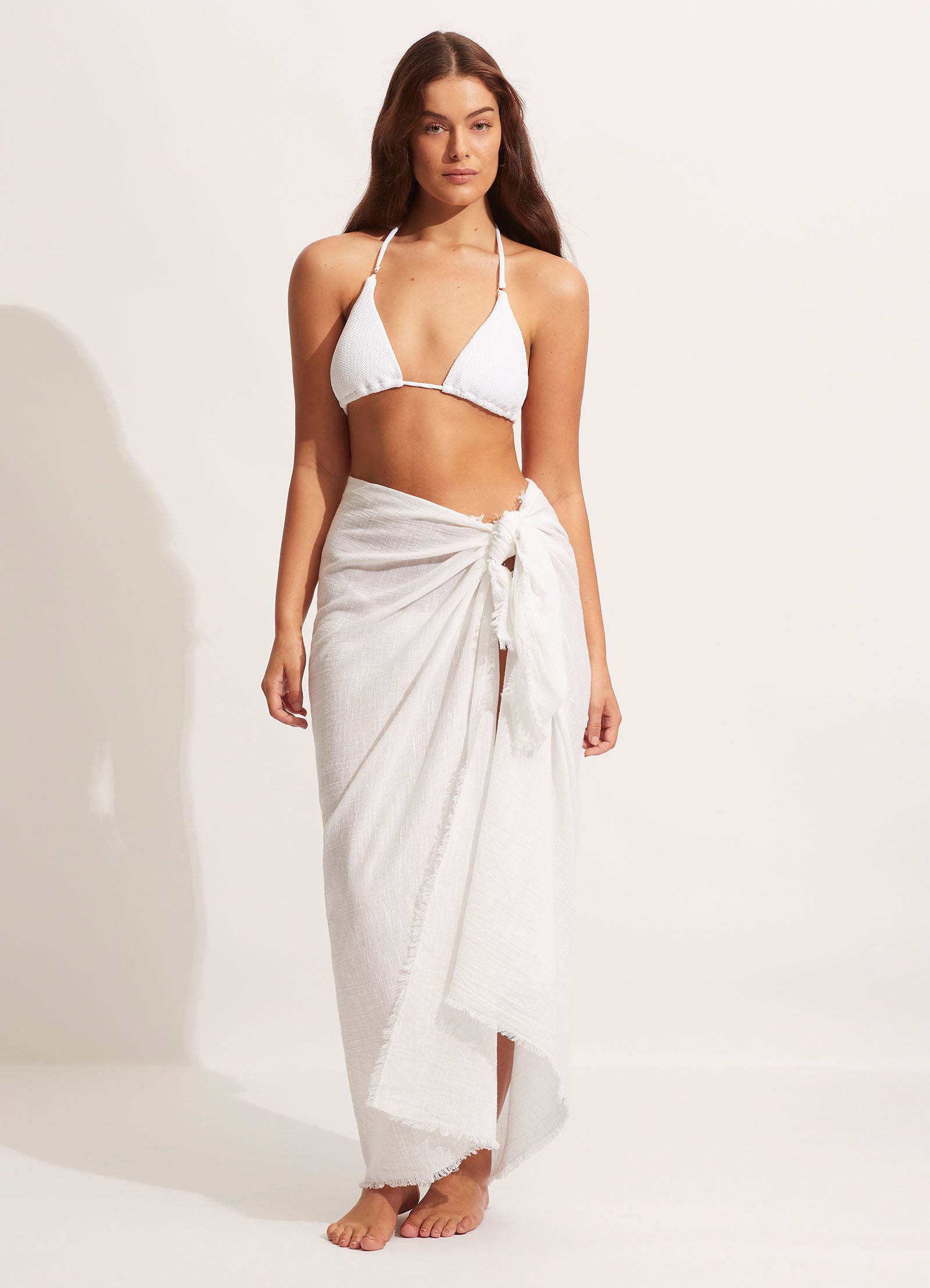  Textured Cotton Beach Wrap - White