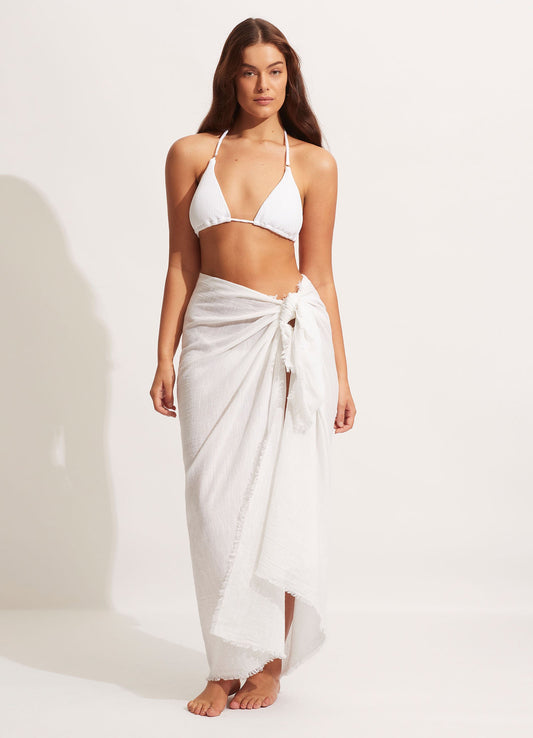  Textured Cotton Beach Wrap - White